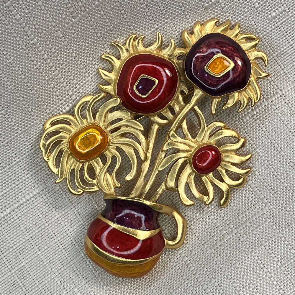 Yves Saint Laurent YSL for Avon Van Gogh's Sunflower Painting Brooch Pin Vintage